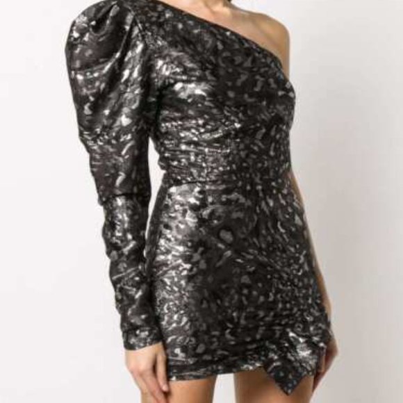 IRIO (NWT) Black And Silver Myriad One-Shoulder Dress - Picture 9 of 11